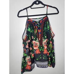Boture Shirt Womens XL Black Floral Cold Shoulder Boho Peasant Top Blouse